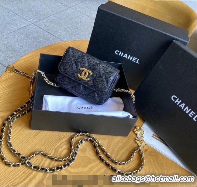 Sumptuous Chanel Grained Calfskin Chain Mini Belt Bag with Lion Charm 0510 Black 2024