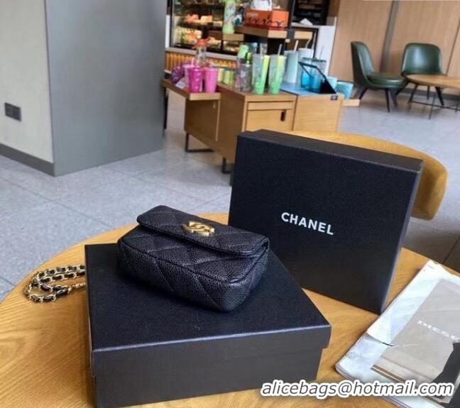 Sumptuous Chanel Grained Calfskin Chain Mini Belt Bag with Lion Charm 0510 Black 2024