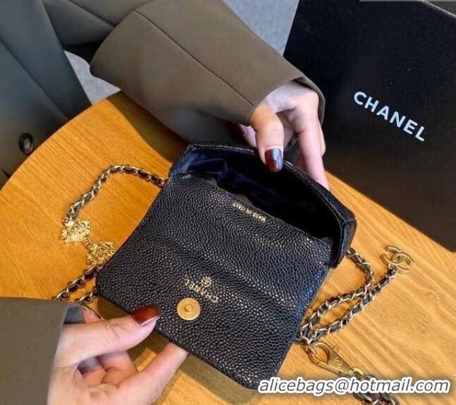 Sumptuous Chanel Grained Calfskin Chain Mini Belt Bag with Lion Charm 0510 Black 2024