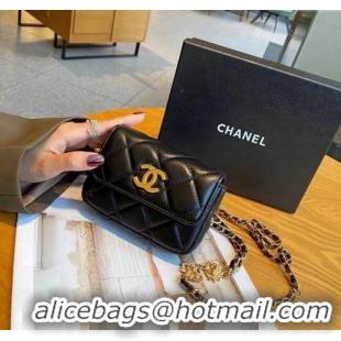 Top Design Chanel Lambskin Chain Mini Belt Bag with Lion Charm C0510 Black 2024