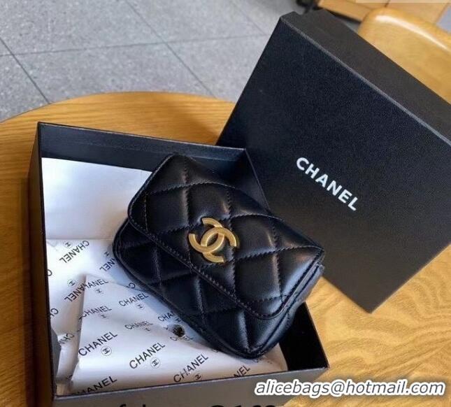 Top Design Chanel Lambskin Chain Mini Belt Bag with Lion Charm C0510 Black 2024