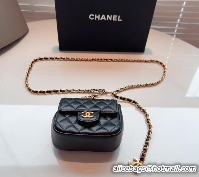 Buy New Cheap Chanel Quilted Lambskin Chain Mini Belt Bag 051002 Black 2024