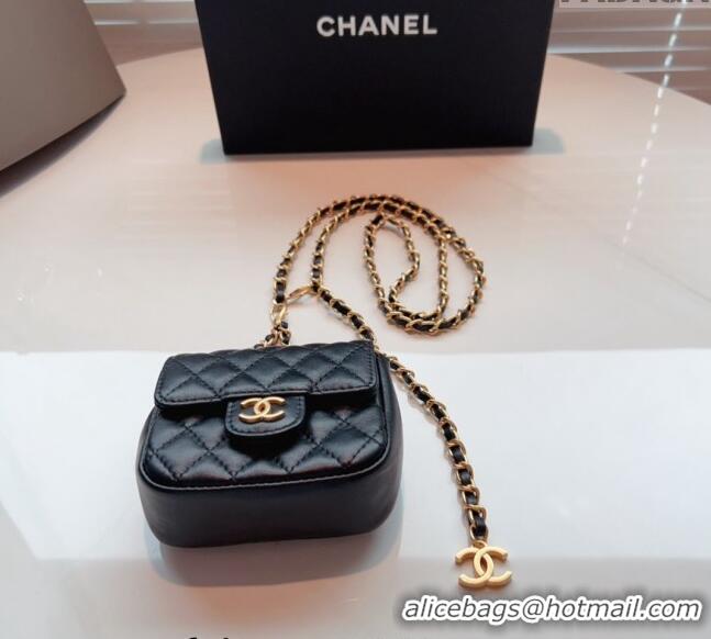 Buy New Cheap Chanel Quilted Lambskin Chain Mini Belt Bag 051002 Black 2024