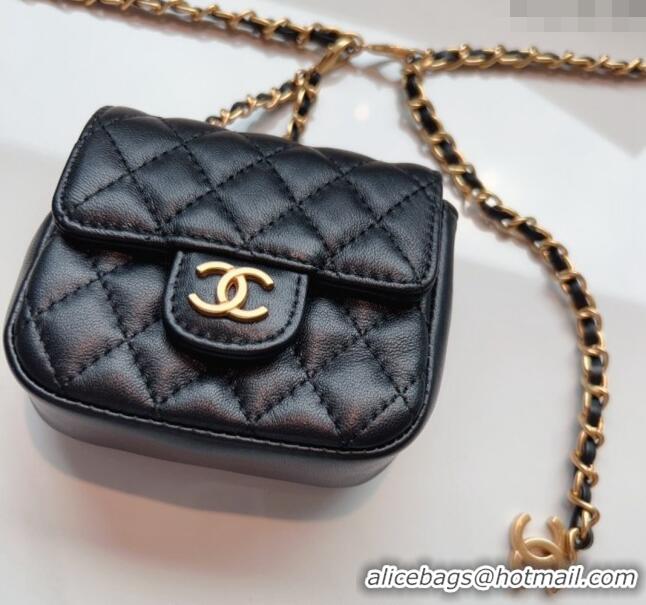 Buy New Cheap Chanel Quilted Lambskin Chain Mini Belt Bag 051002 Black 2024