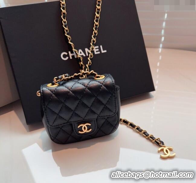 Buy New Cheap Chanel Quilted Lambskin Chain Mini Belt Bag 051002 Black 2024