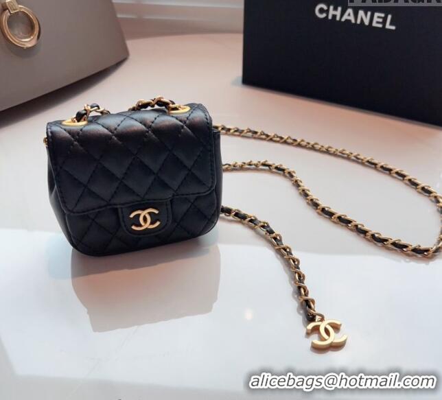 Buy New Cheap Chanel Quilted Lambskin Chain Mini Belt Bag 051002 Black 2024