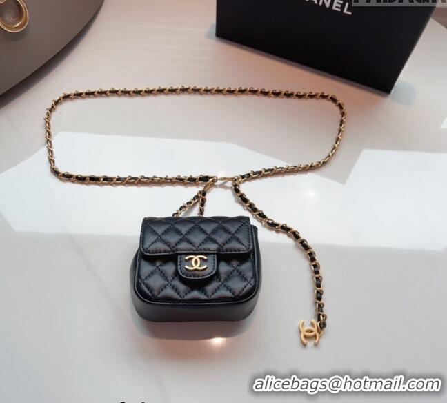 Buy New Cheap Chanel Quilted Lambskin Chain Mini Belt Bag 051002 Black 2024