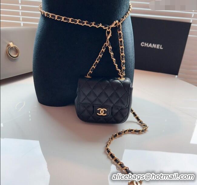 Buy New Cheap Chanel Quilted Lambskin Chain Mini Belt Bag 051002 Black 2024