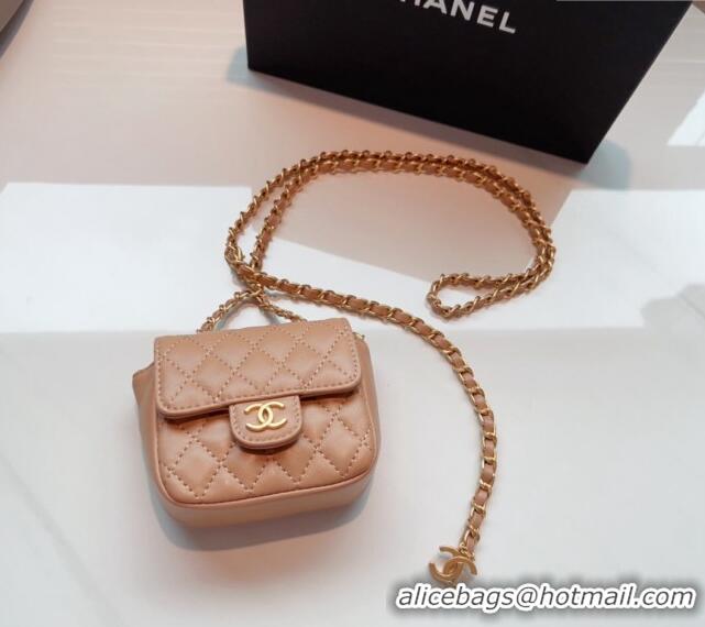 Good Looking Chanel Quilted Lambskin Chain Mini Belt Bag 051002 Beige 2024