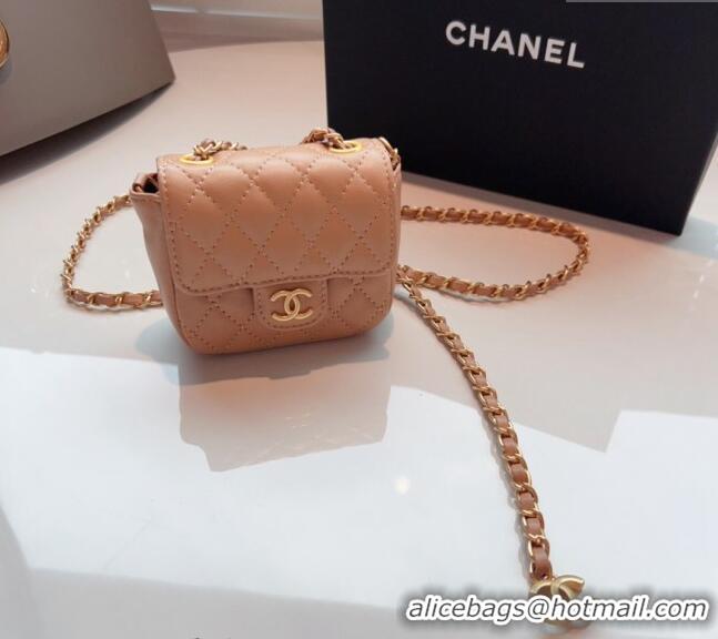 Good Looking Chanel Quilted Lambskin Chain Mini Belt Bag 051002 Beige 2024