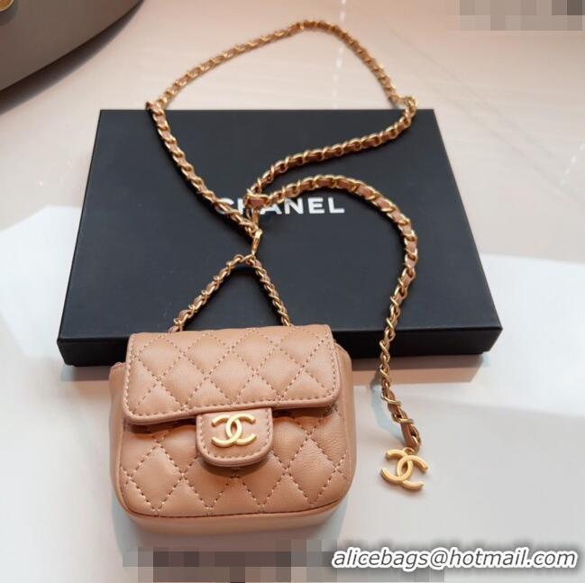 Good Looking Chanel Quilted Lambskin Chain Mini Belt Bag 051002 Beige 2024