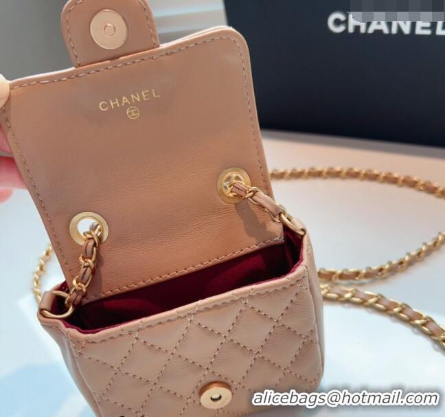 Good Looking Chanel Quilted Lambskin Chain Mini Belt Bag 051002 Beige 2024