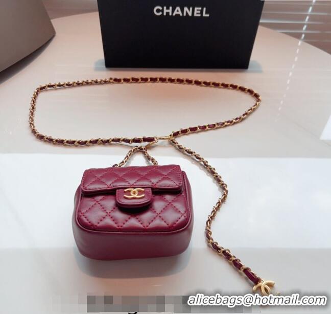 Well Crafted Chanel Quilted Lambskin Chain Mini Belt Bag 051002 Burgundy 2024