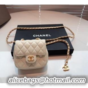 Famous Brand Chanel Quilted Lambskin Chain Mini Belt Bag 051002 Off white 2024