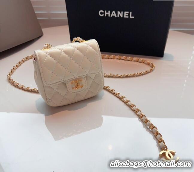 Famous Brand Chanel Quilted Lambskin Chain Mini Belt Bag 051002 Off white 2024