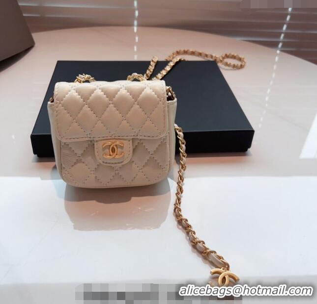 Famous Brand Chanel Quilted Lambskin Chain Mini Belt Bag 051002 Off white 2024