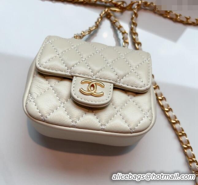 Famous Brand Chanel Quilted Lambskin Chain Mini Belt Bag 051002 Off white 2024