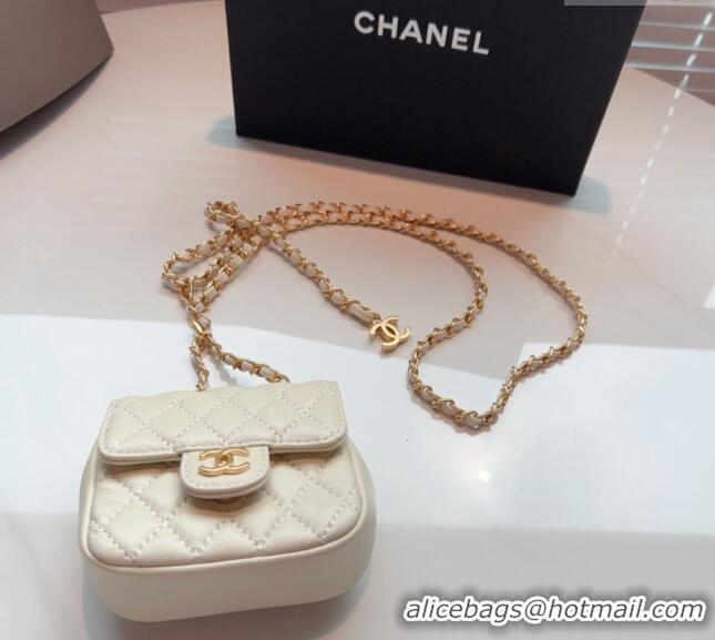 Famous Brand Chanel Quilted Lambskin Chain Mini Belt Bag 051002 Off white 2024