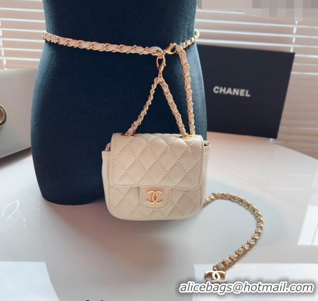 Famous Brand Chanel Quilted Lambskin Chain Mini Belt Bag 051002 Off white 2024