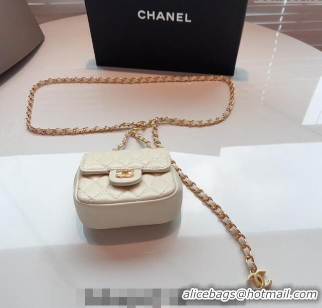 Famous Brand Chanel Quilted Lambskin Chain Mini Belt Bag 051002 Off white 2024