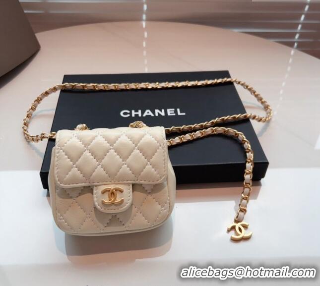 Famous Brand Chanel Quilted Lambskin Chain Mini Belt Bag 051002 Off white 2024