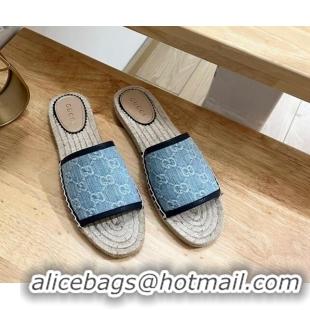 Top Grade Gucci GG Denim Espadrille Flat Slides Sandal Light Blue 05069