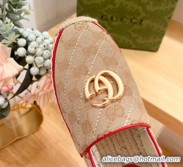 Durable Gucci Quilted Denim Espadrilles Flat with GG Beige/Red 05070