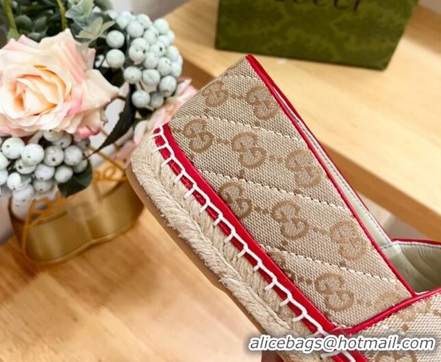 Durable Gucci Quilted Denim Espadrilles Flat with GG Beige/Red 05070