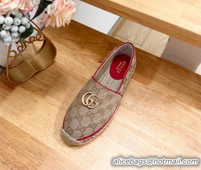 Durable Gucci Quilted Denim Espadrilles Flat with GG Beige/Red 05070