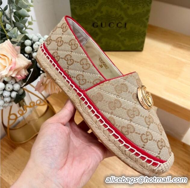 Durable Gucci Quilted Denim Espadrilles Flat with GG Beige/Red 05070