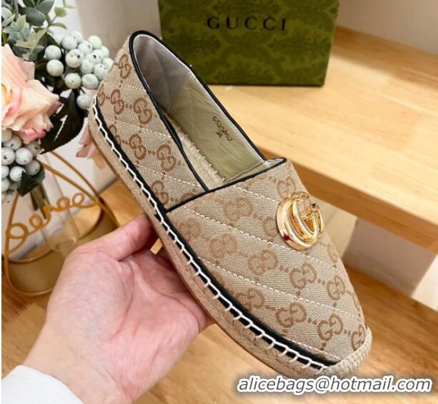 Best Product Gucci Quilted Canvas Espadrilles Flat with GG Beige/Black 05071