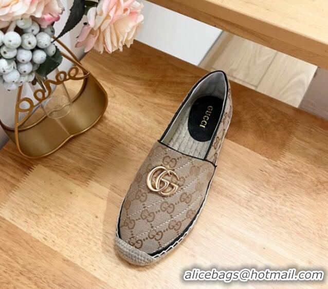 Best Product Gucci Quilted Canvas Espadrilles Flat with GG Beige/Black 05071