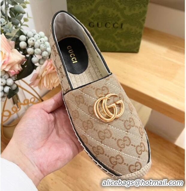 Best Product Gucci Quilted Canvas Espadrilles Flat with GG Beige/Black 05071