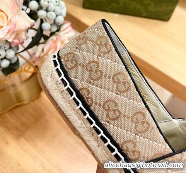 Best Product Gucci Quilted Canvas Espadrilles Flat with GG Beige/Black 05071