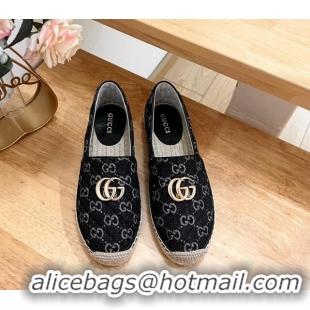 Good Quality Gucci Quilted Denim Espadrilles Flat with GG Black 05072