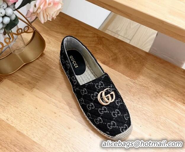 Good Quality Gucci Quilted Denim Espadrilles Flat with GG Black 05072