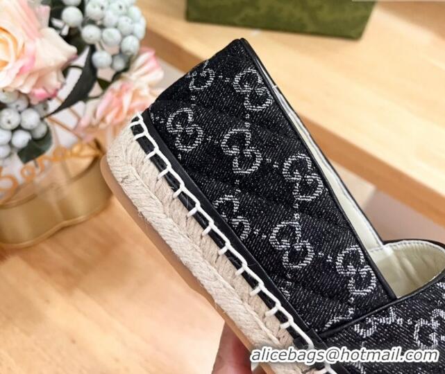 Good Quality Gucci Quilted Denim Espadrilles Flat with GG Black 05072