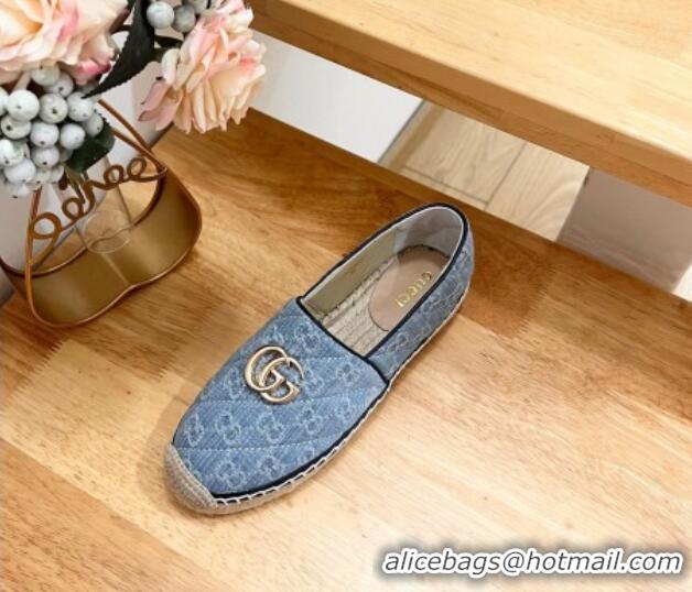 Best Price Gucci Quilted Denim Espadrilles Flat with GG Light Blue 05073