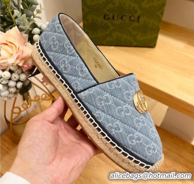 Best Price Gucci Quilted Denim Espadrilles Flat with GG Light Blue 05073