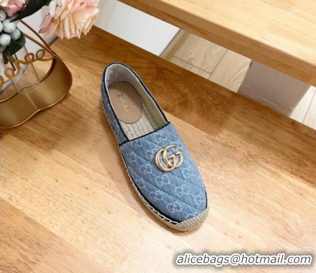 Best Price Gucci Quilted Denim Espadrilles Flat with GG Light Blue 05073