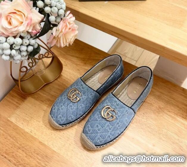 Best Price Gucci Quilted Denim Espadrilles Flat with GG Light Blue 05073