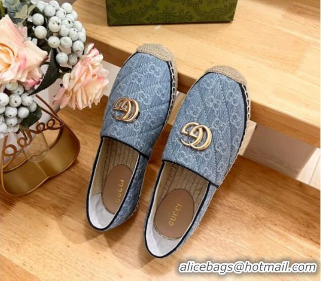 Best Price Gucci Quilted Denim Espadrilles Flat with GG Light Blue 05073