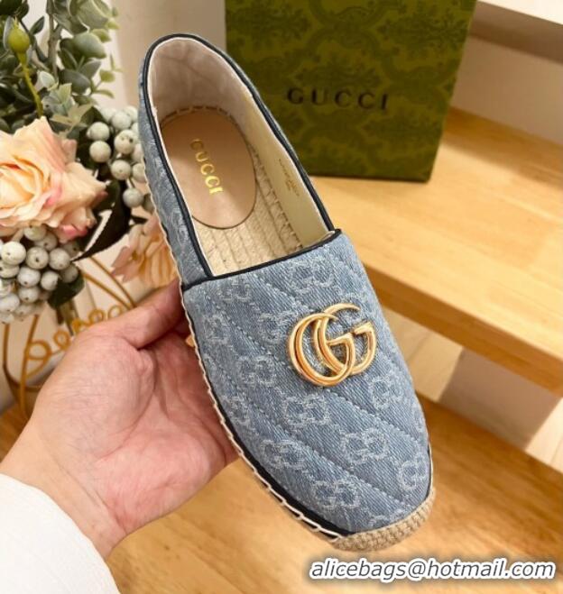 Best Price Gucci Quilted Denim Espadrilles Flat with GG Light Blue 05073