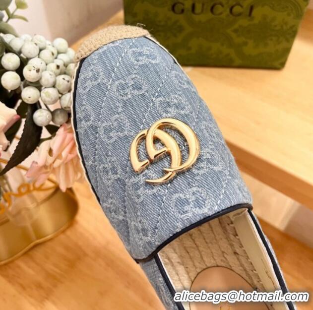 Best Price Gucci Quilted Denim Espadrilles Flat with GG Light Blue 05073