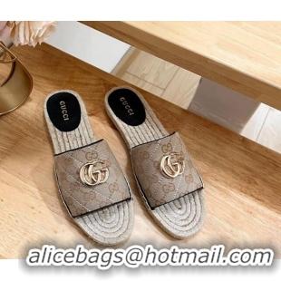 Purchase Gucci Quilted Canvas Espadrille Flat Slides Sandal with GG Beige/Black 05077