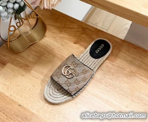 Purchase Gucci Quilted Canvas Espadrille Flat Slides Sandal with GG Beige/Black 05077