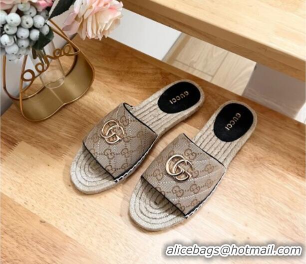 Purchase Gucci Quilted Canvas Espadrille Flat Slides Sandal with GG Beige/Black 05077