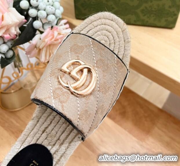 Purchase Gucci Quilted Canvas Espadrille Flat Slides Sandal with GG Beige/Black 05077