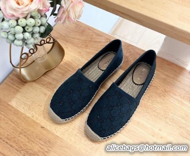 Cheap Price Gucci Strass GG Canvas Espadrilles Flat Dark Blue 605078