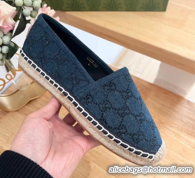 Cheap Price Gucci Strass GG Canvas Espadrilles Flat Dark Blue 605078